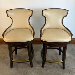 Palecek Rhodes Swivel Bar Stools, Woven Rattan Back, Leather, Counter Height, Set of Four, Sku: 033682