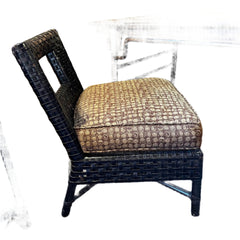 McGuire Pair of Slipper Chairs, Woven Leather, Wicker Frame