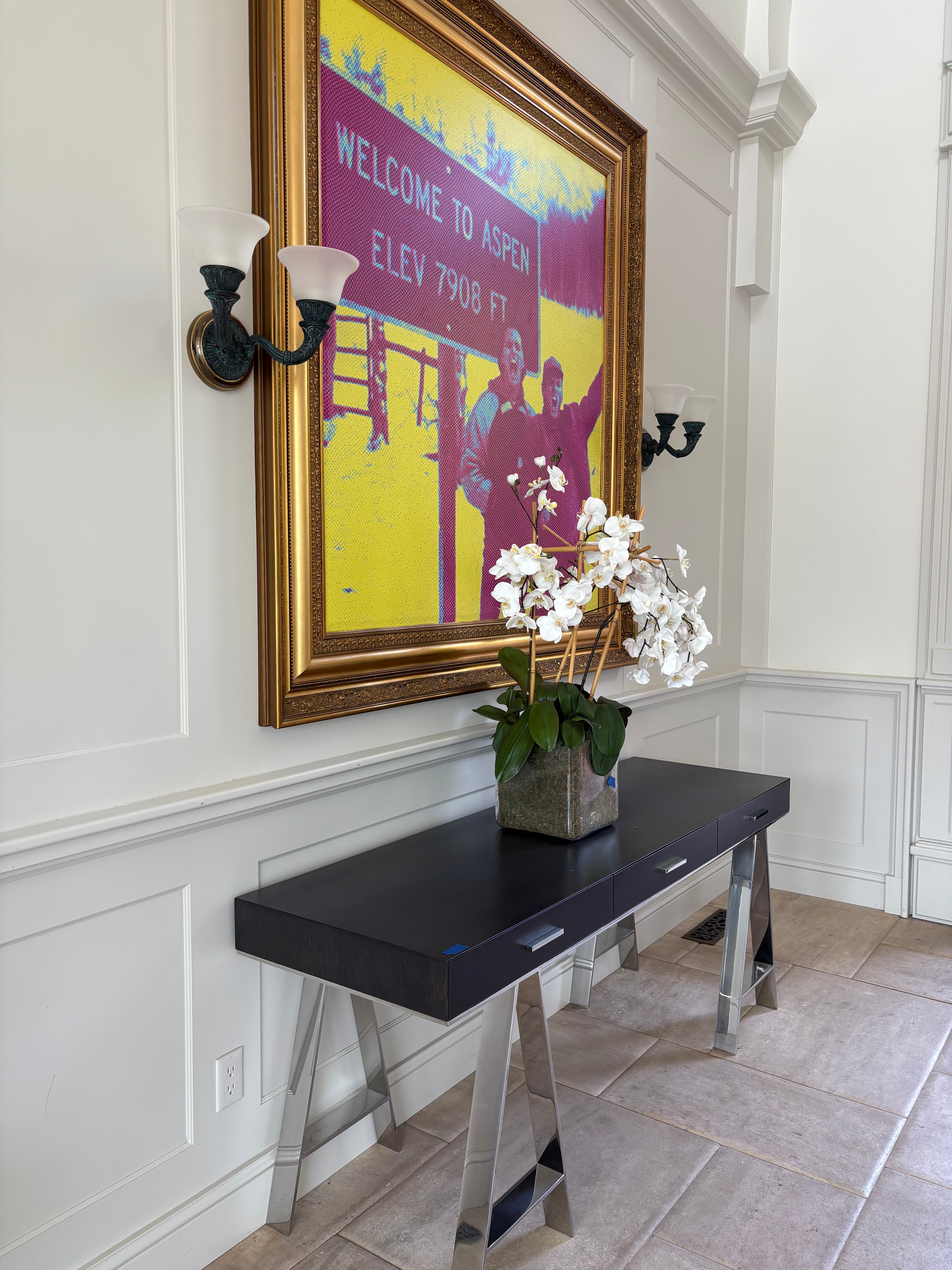 Console Table Stainless Steel Base, Three Drawers Sku 032759