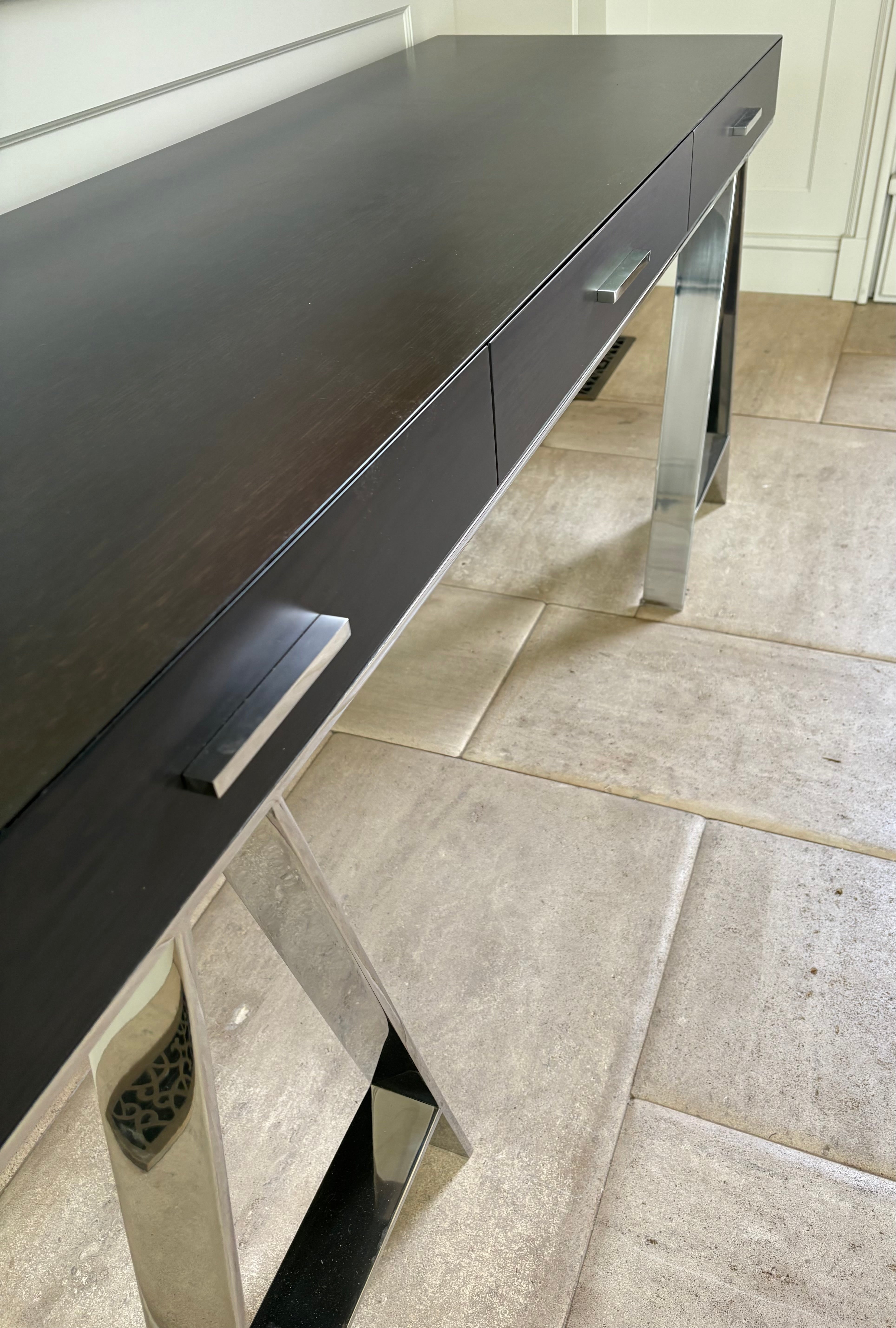 Console Table Stainless Steel Base, Three Drawers Sku 032759