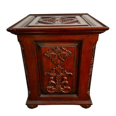 Wood Cabinet, End Cabinet, Red Toned, Ornately Carved