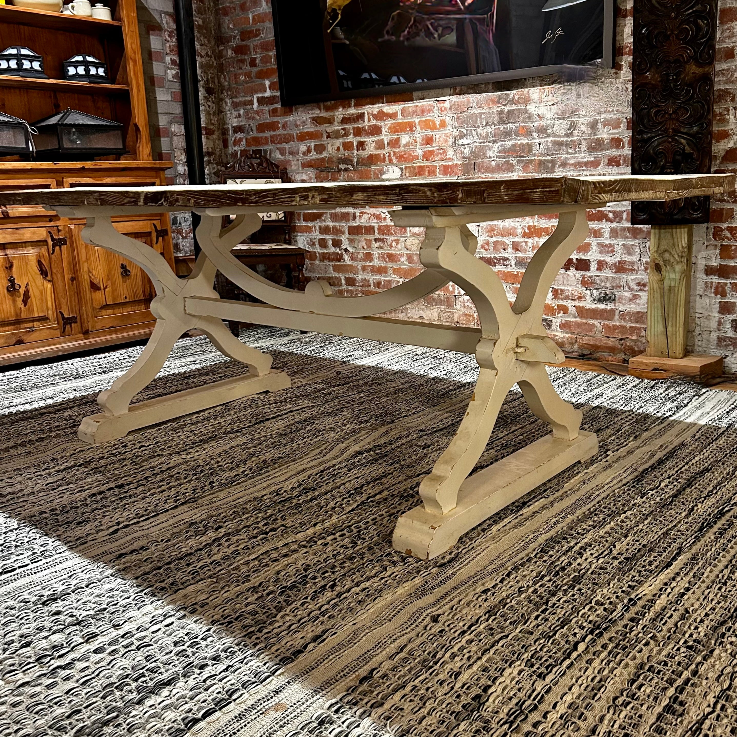 Plank Table Distressed Wood, X-Base, Rustic