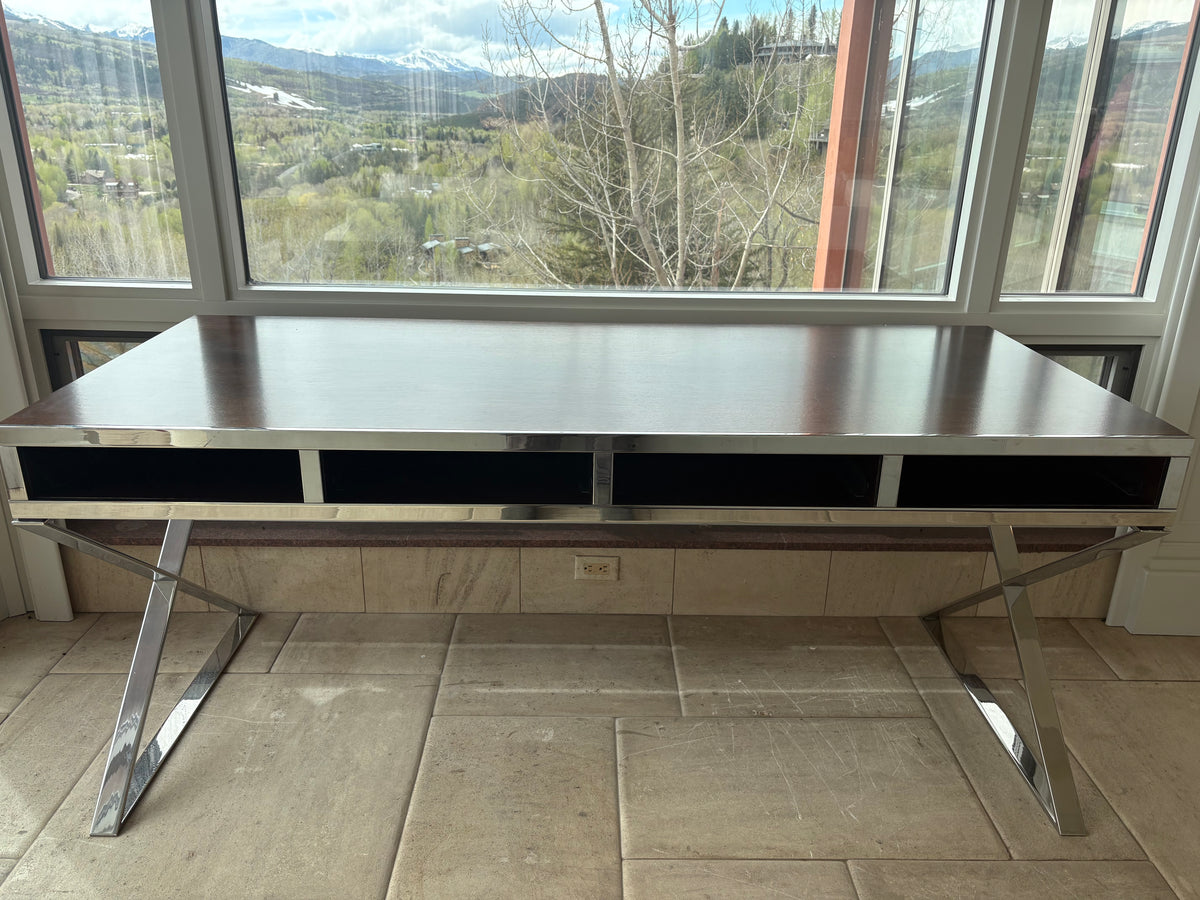 Desk, Chrome Base Wood Top Console Table or Desk Sku 032763
