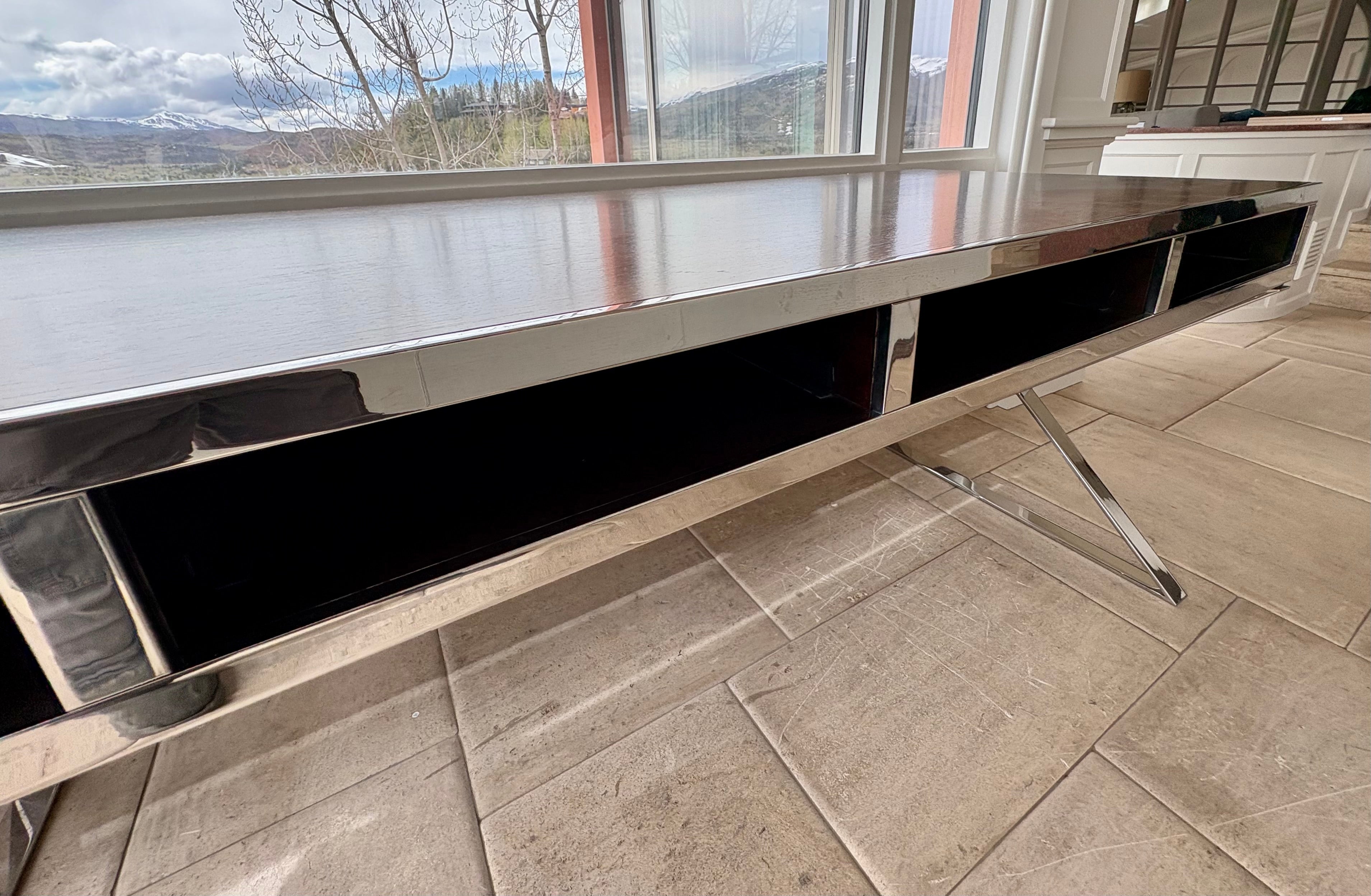 Desk, Chrome Base Wood Top Console Table or Desk Sku 032763