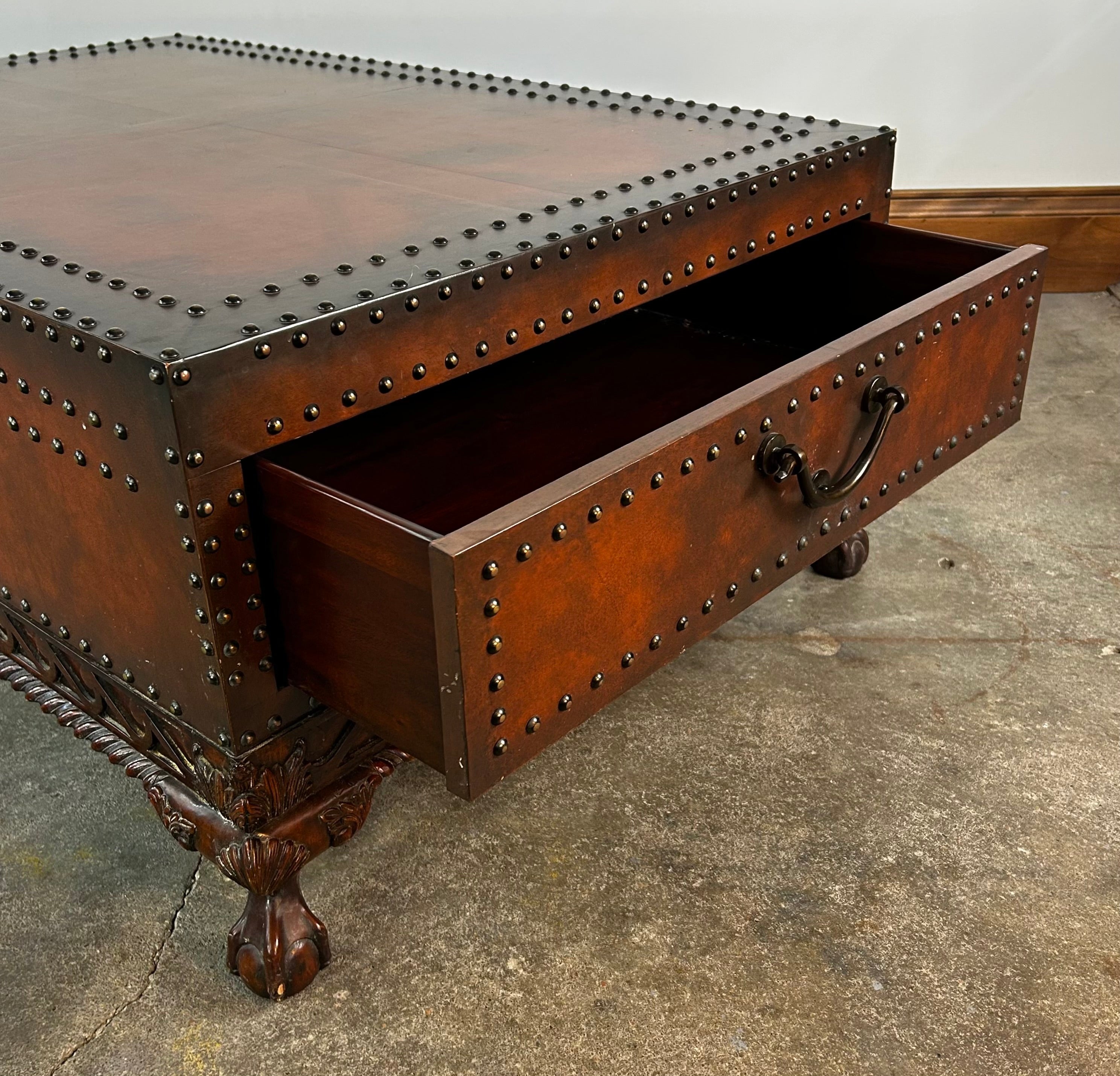 Ralph Lauren Coffee Table, Leather Wrapped, Two-Drawer