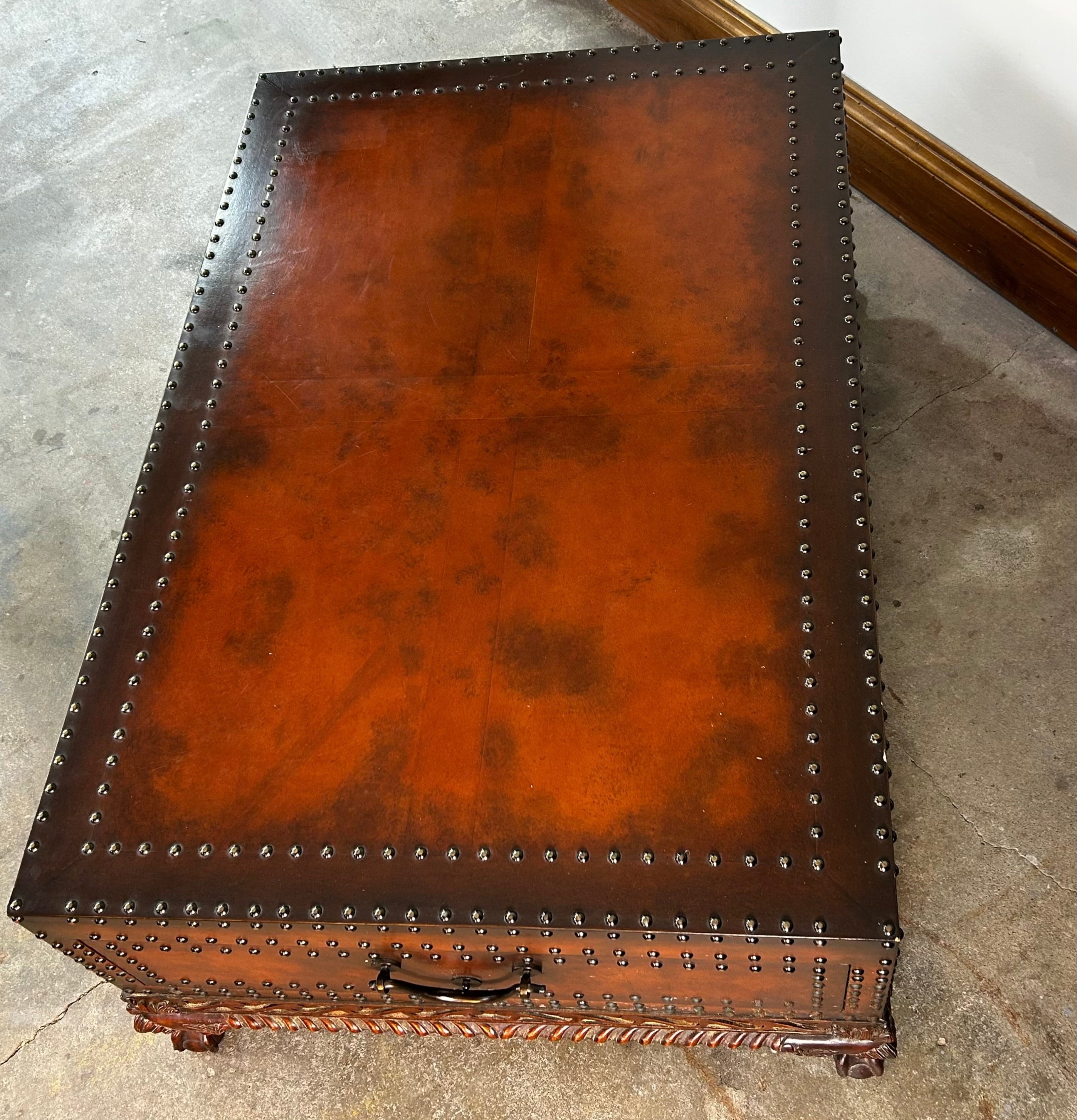 Ralph Lauren Coffee Table, Leather Wrapped, Two-Drawer