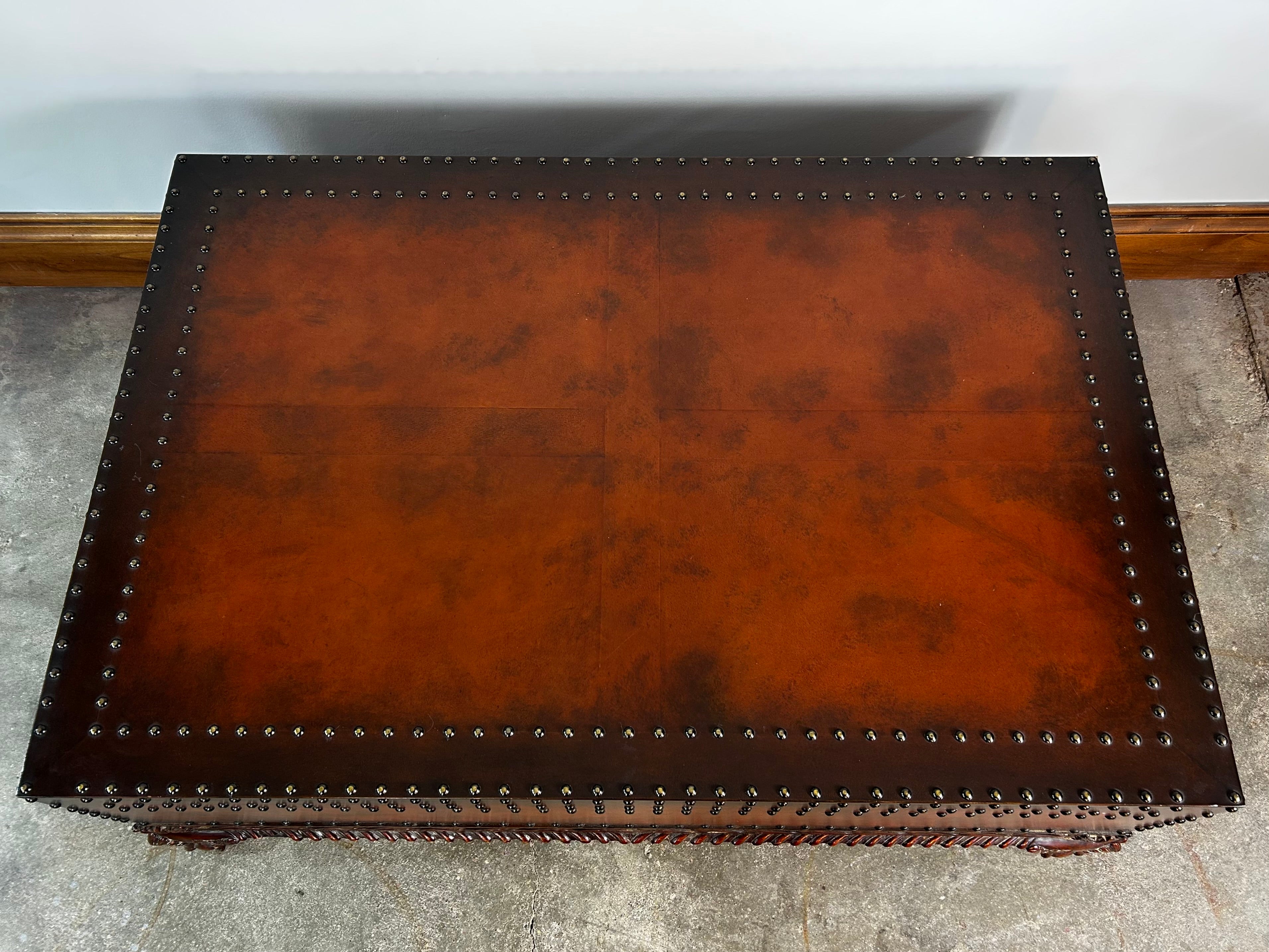 Ralph Lauren Coffee Table, Leather Wrapped, Two-Drawer
