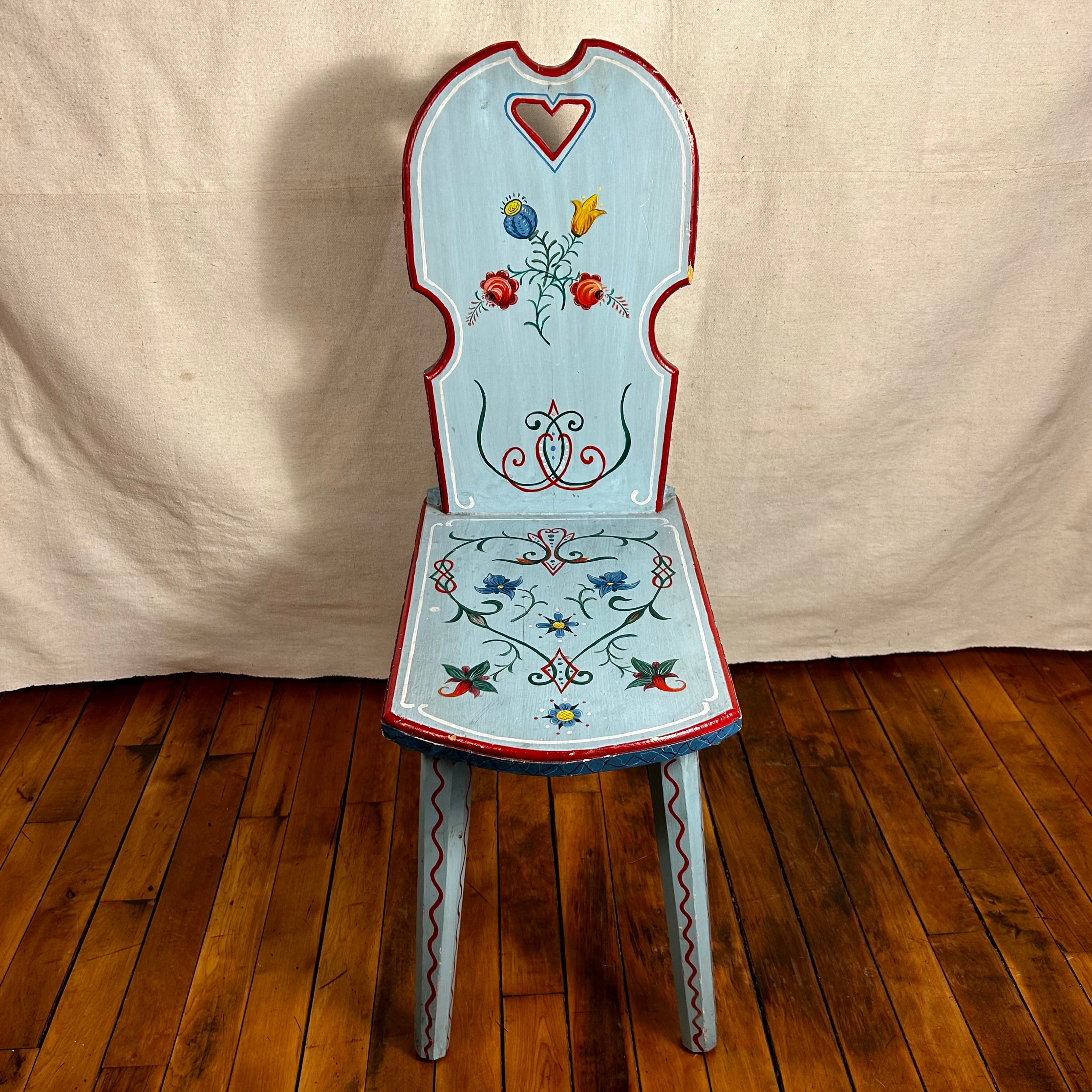 Scandinavian Hand-painted Child's Chair, Light Blue