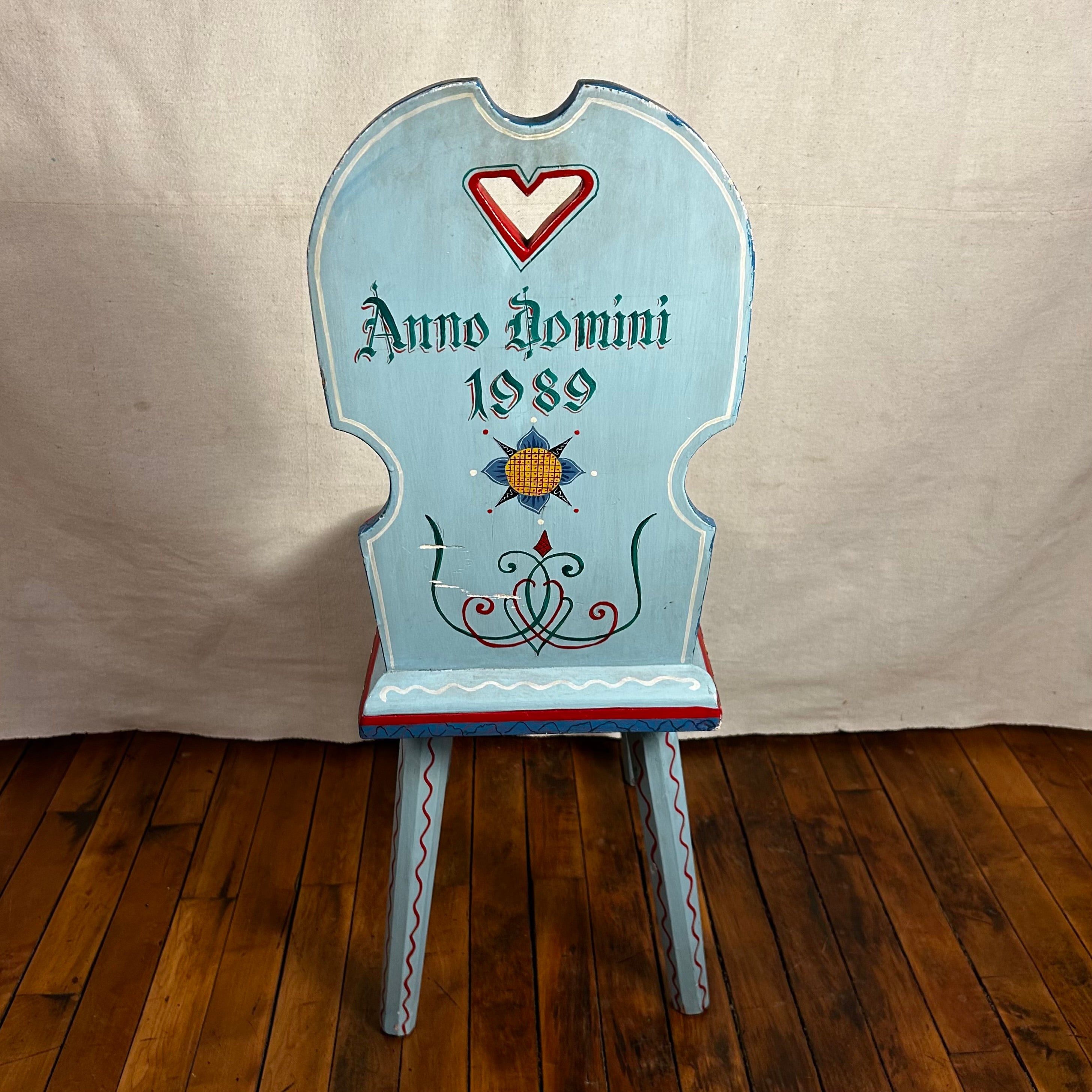 Scandinavian Hand-painted Child's Chair, Light Blue