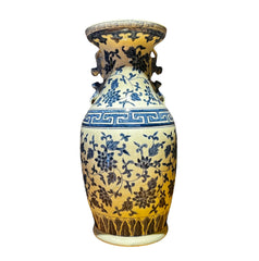 Tall Ceramic Vase, White with Blue Flowers