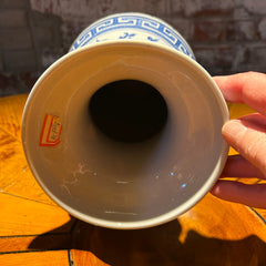 Tall Ceramic Vase, White with Blue Flowers