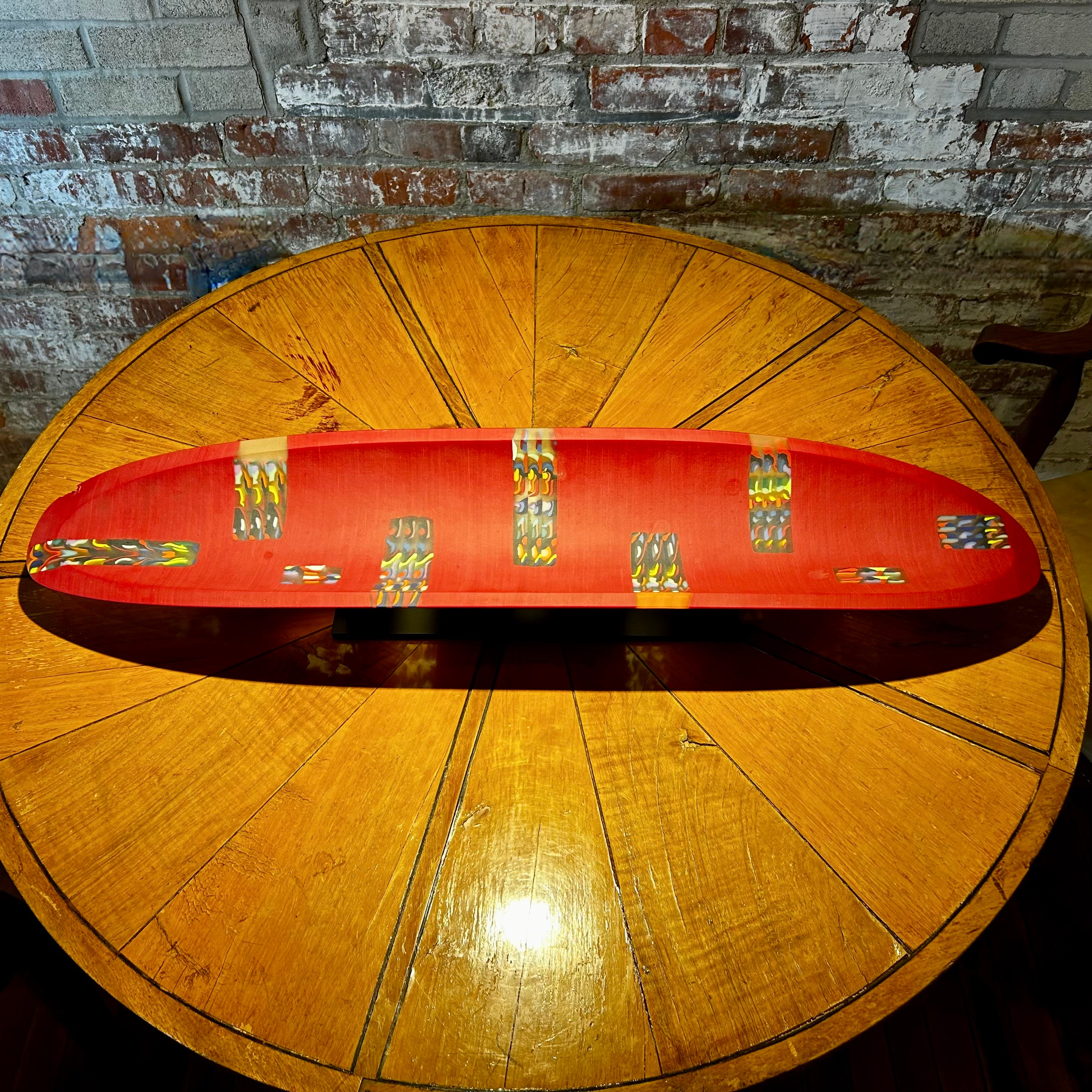 Martin Kremer Glass Table Art, Long Bowl, Red and Multi-color