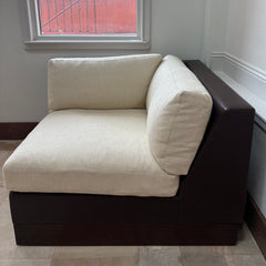 Corner Brown Leather Chair, White Upholstery Cushions, sku: 032816