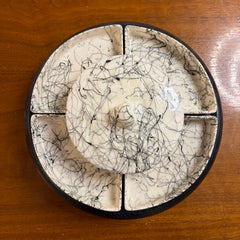 Seven Piece Vintage Hazel Atlas Black Drizzle String Spaghetti Milk Serving Dish, Lazy Susan, sku: 033745