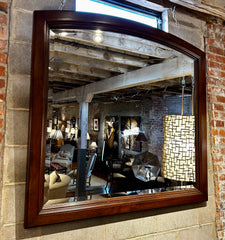 Large Custom Wall Mirror, Walnut Framed, Arched Top, Beveled Glass