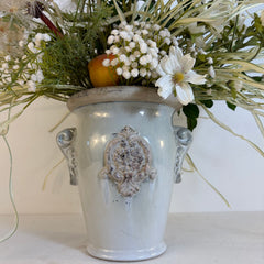 Mockingbird Studio Silk Floral Arrangement Wild Roses, Pear, Light Blue Ceramic Vase, Sku: 033763