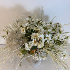 Mockingbird Studio Silk Floral Arrangement Wild Roses, Pear, Light Blue Ceramic Vase, Sku: 033763