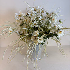 Mockingbird Studio Silk Floral Arrangement Wild Roses, Pear, Light Blue Ceramic Vase, Sku: 033763