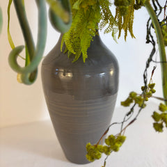 Mockingbird Studio Silk Floral Arrangement, Green Florals, Tall Composite Vase Gray Vase, Sku: 033766