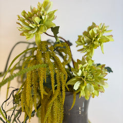 Mockingbird Studio Silk Floral Arrangement, Green Florals, Tall Composite Vase Gray Vase, Sku: 033766