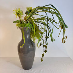 Mockingbird Studio Silk Floral Arrangement, Green Florals, Tall Composite Vase Gray Vase, Sku: 033766