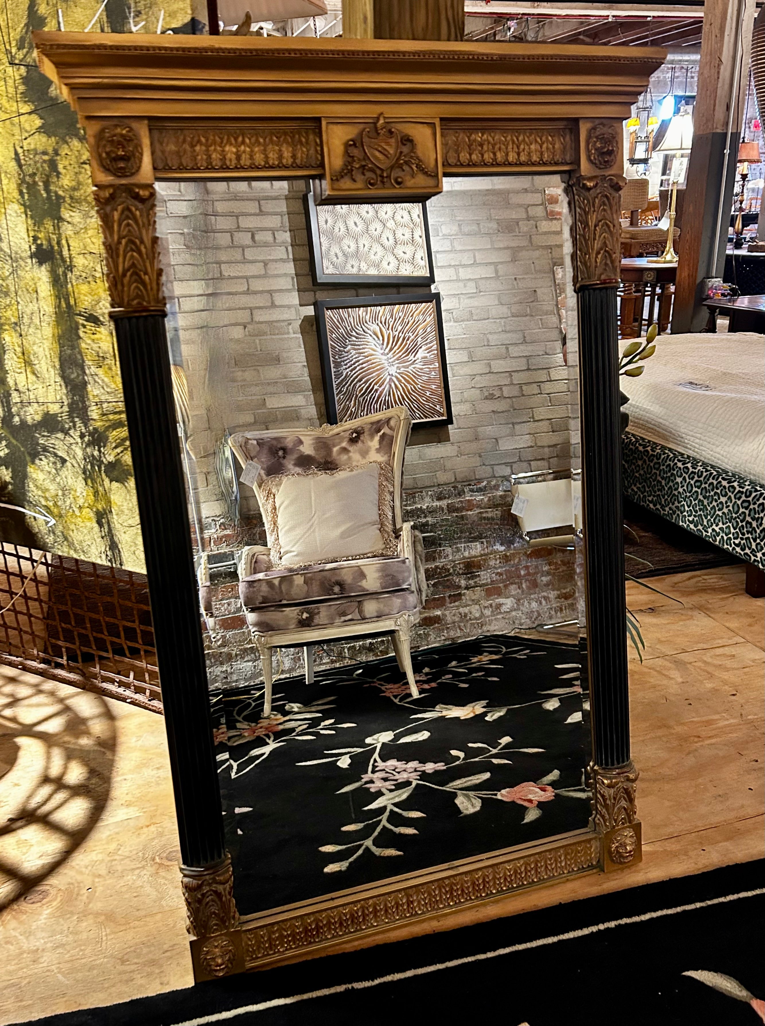 Uttermost Neo Classical Style Mirror, Beveled Edge Glass, Golden and Black Frame
