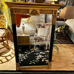 Uttermost Neo Classical Style Mirror, Beveled Edge Glass, Golden and Black Frame