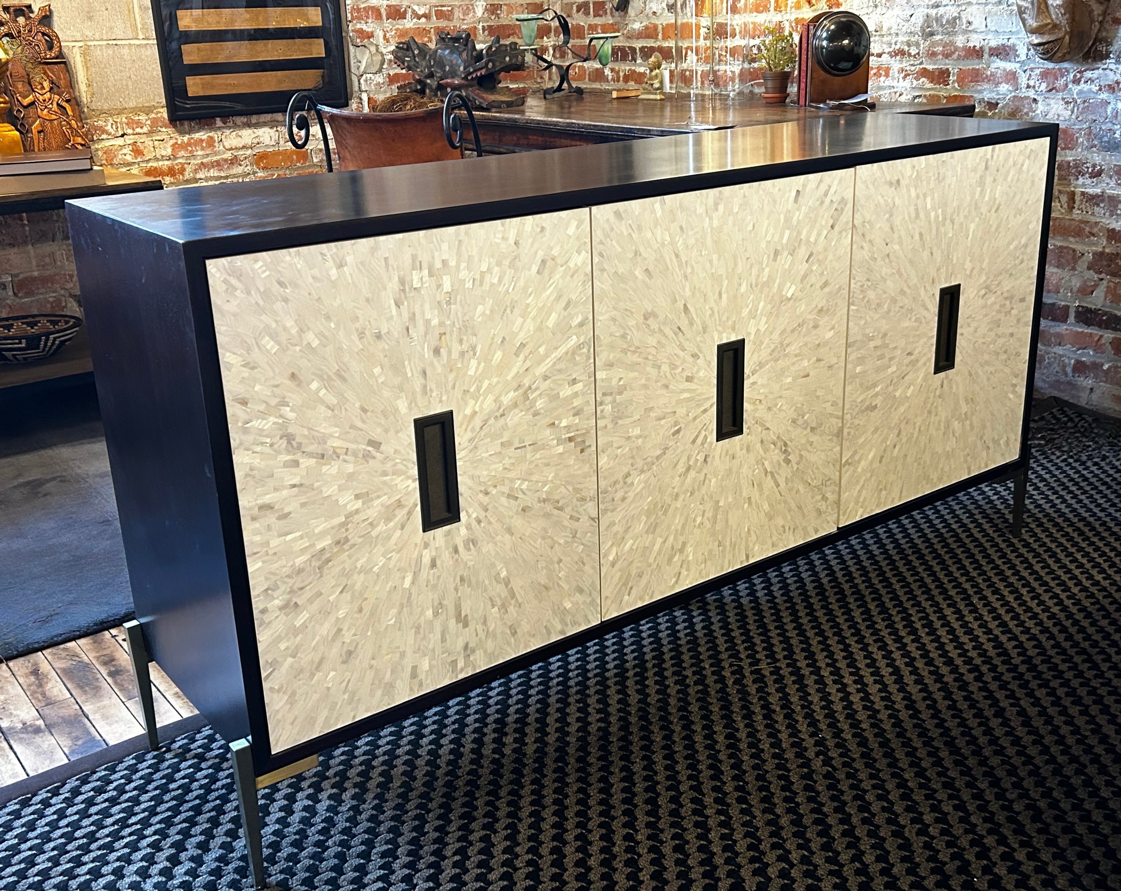 Universal Furniture Credenza Console with Mother of Pearl Cabinet Faces.