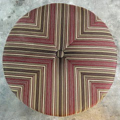 Ottoman, Round, Box Pleated, Red Striped Upholstery Fabric
