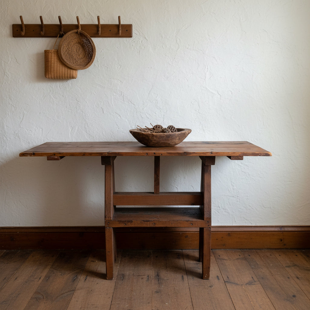 Primitive Entry Table, Solid Wood, Pedestal Stand, Sku: 033825
