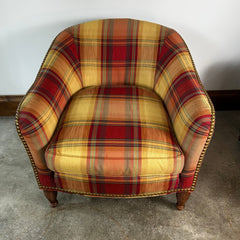Sherrill Furniture Company Plaid Barrel Chairs, Pair