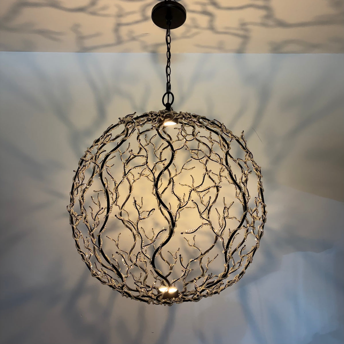 Uttermost Chandelier, Spherical with Crystals, Black Metal Frame, Large, sku: 033936