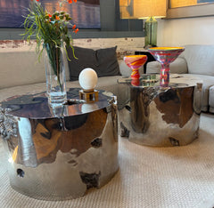 Brutalist Design Solid Metal Round Coffee Table, Sku 032764