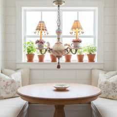 Mackenzie Childs Tea Party Chandelier, Whimsical, Four Light, Porcelain, sku: 033956