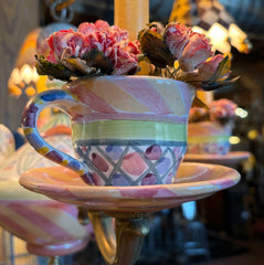 Mackenzie Childs Tea Party Chandelier, Whimsical, Four Light, Porcelain, sku: 033956