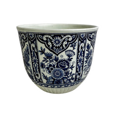 Delft Planter, Blue Floral Design, Light Green Background, Stamped