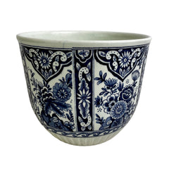 Delft Planter, Blue Floral Design, Light Green Background, Stamped