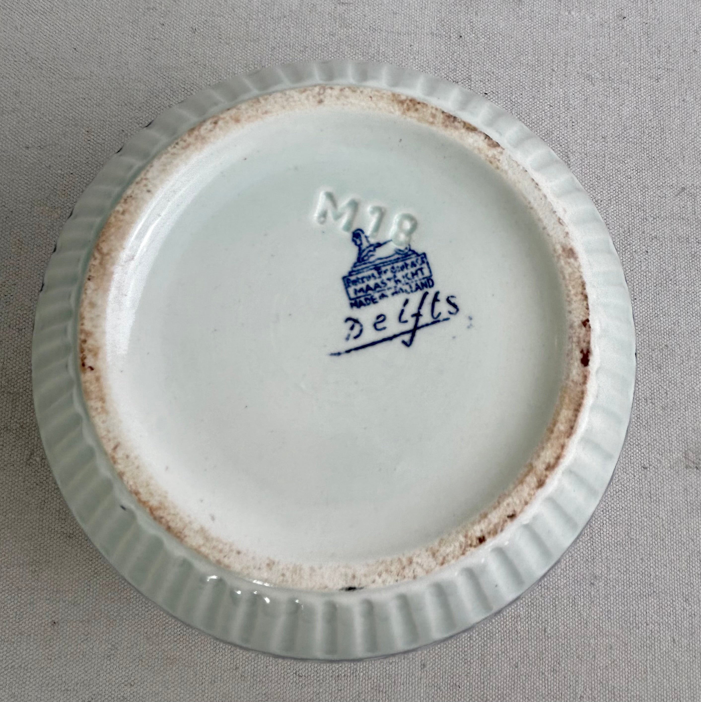 Delft Planter, Blue Floral Design, Light Green Background, Stamped