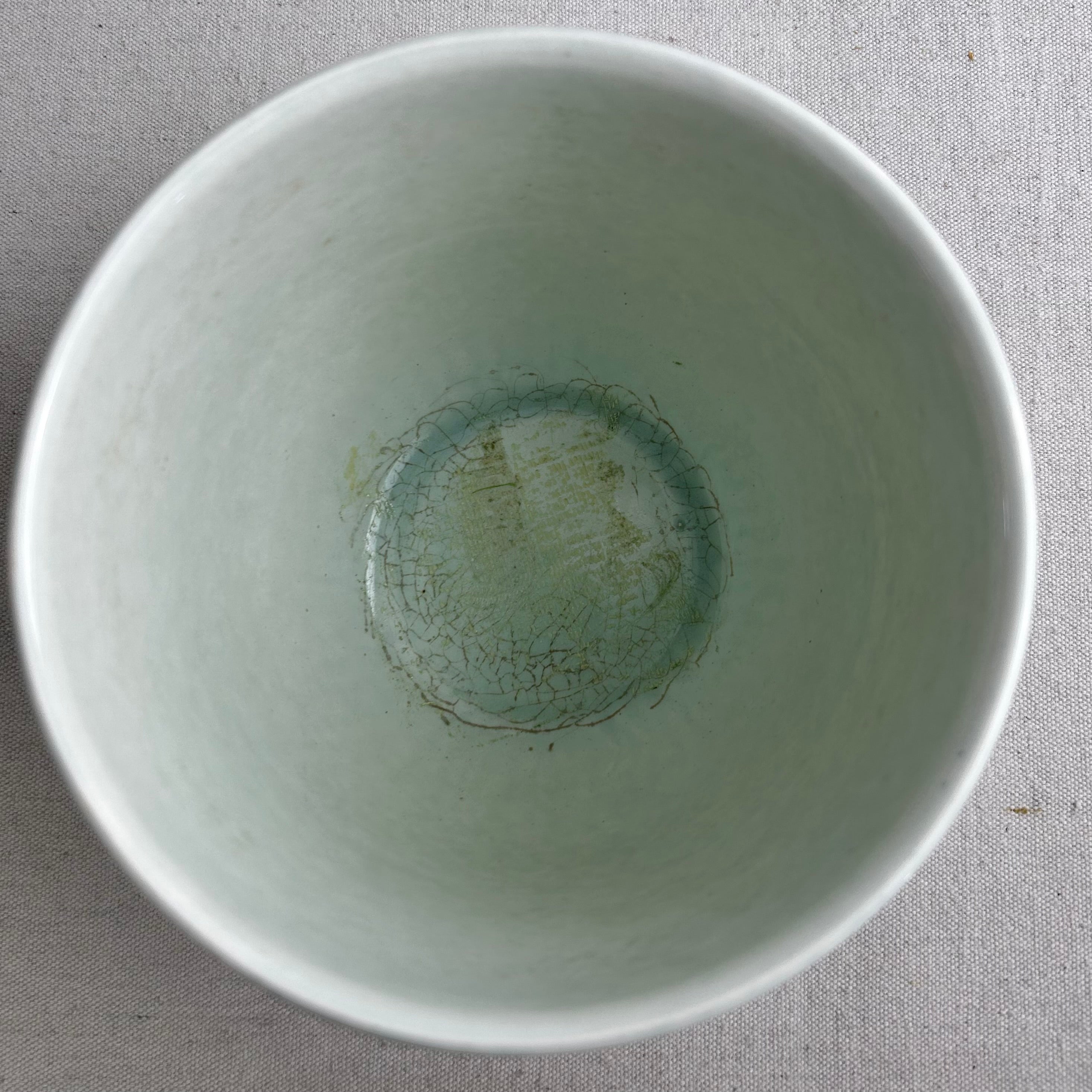 Delft Planter, Blue Floral Design, Light Green Background, Stamped