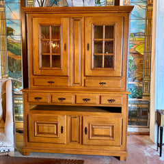French Oak Hutch Made in Belgium, Rain Glass, 6 Drawers, Open Cubby, Sku 034004