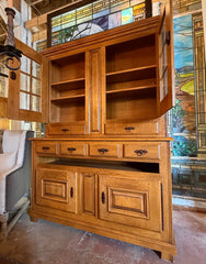 French Oak Hutch Made in Belgium, Rain Glass, 6 Drawers, Open Cubby, Sku 034004