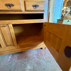 French Oak Hutch Made in Belgium, Rain Glass, 6 Drawers, Open Cubby, Sku 034004