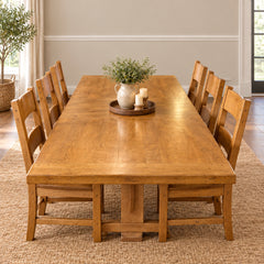 Dining Set, Table, 6 Chairs, Made in Belgium, French Oak, Trestle Base, 1 Leaf, Sku 034005