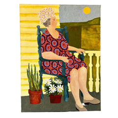 Original Art, Woman on Her Porch, Oil On Canvas