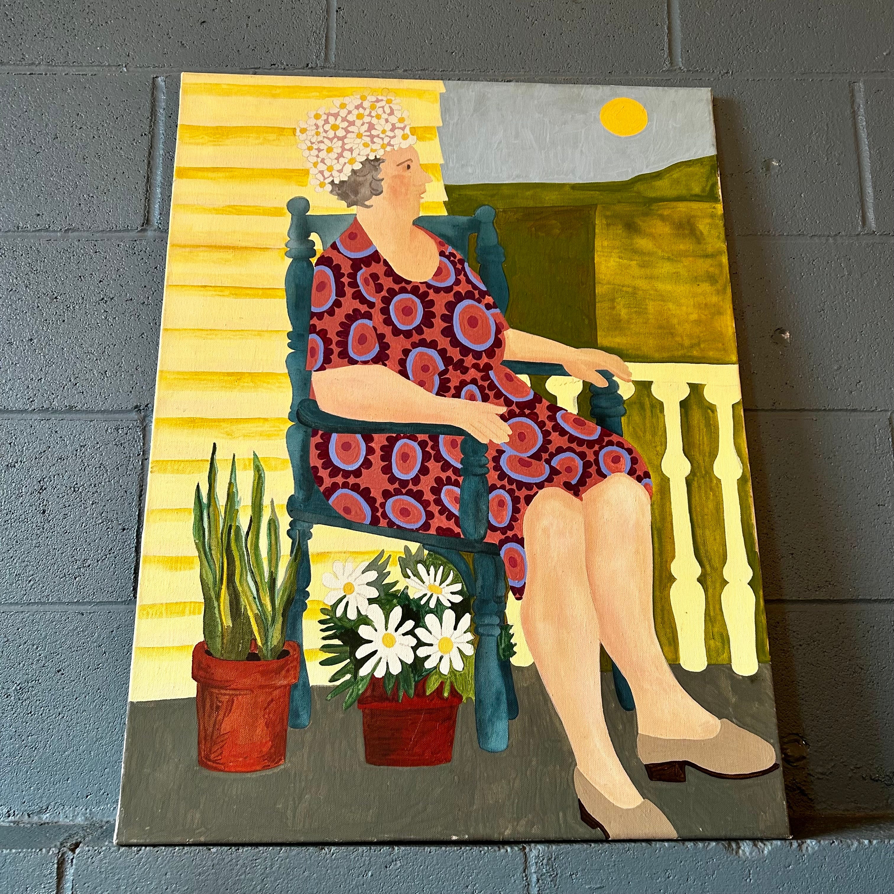 Original Art, Woman on Her Porch, Oil On Canvas