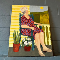 Original Art, Woman on Her Porch, Oil On Canvas