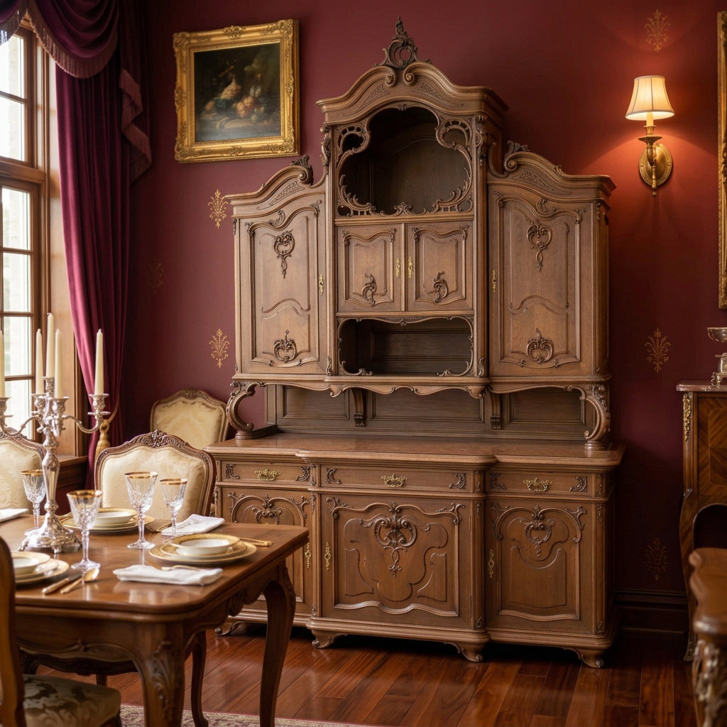 Antique Solid Hardwood Russian Hunter's Cabinet with Marble Serving Surface, Sku 034056
