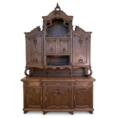 Antique Solid Hardwood Russian Hunter's Cabinet with Marble Serving Surface, Sku 034056
