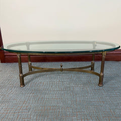 Brass Base Oval Cocktail Table, Bevelled Edge Glass Top, Sku 034065