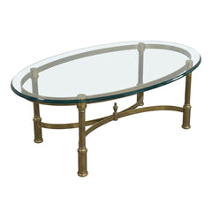 Brass Base Oval Cocktail Table, Bevelled Edge Glass Top, Sku 034065